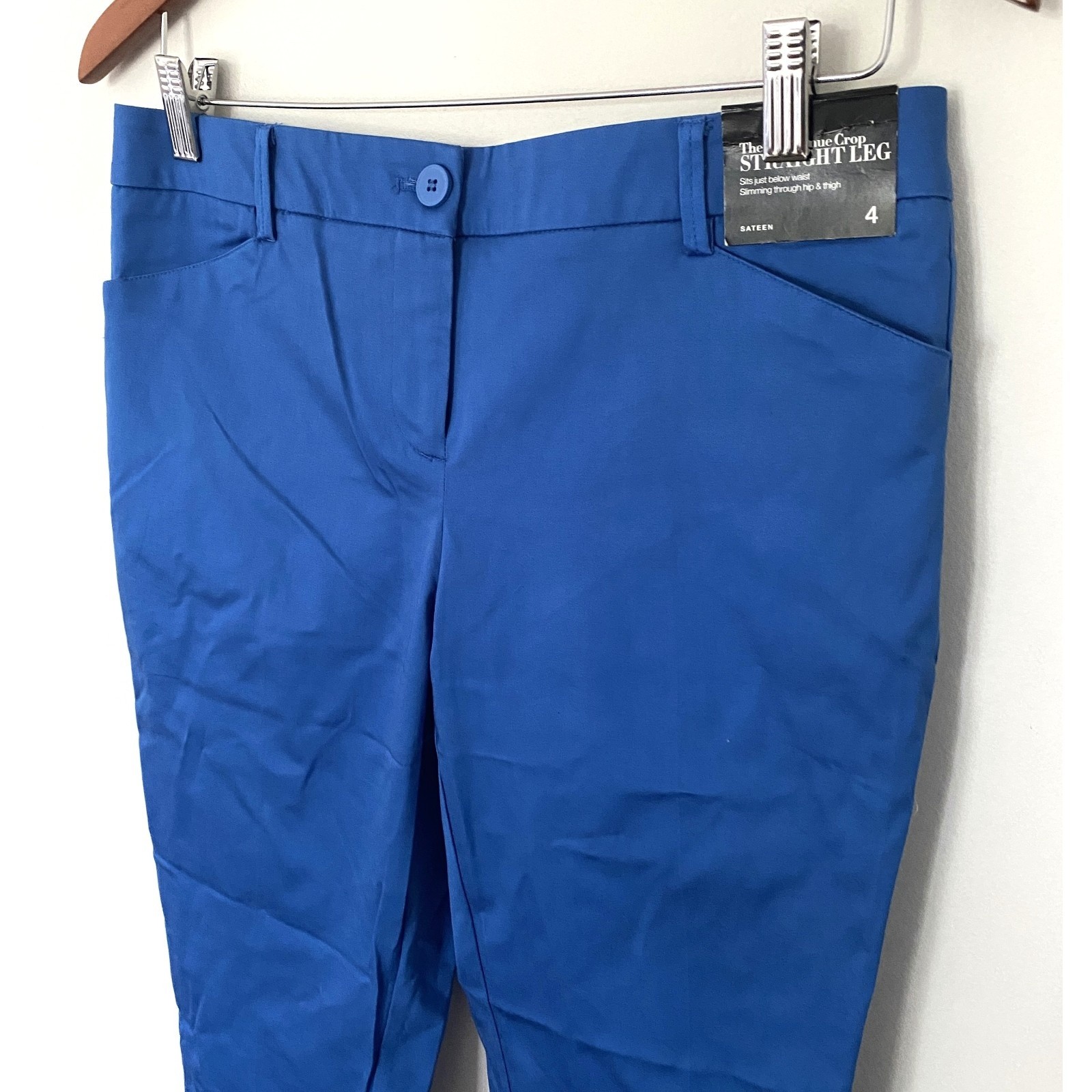 Nwt Ny & Co Blue Cropped Straight Leg Pants | Slim Fit Sateen Office Wear Sz 4 — image 3 of 7
